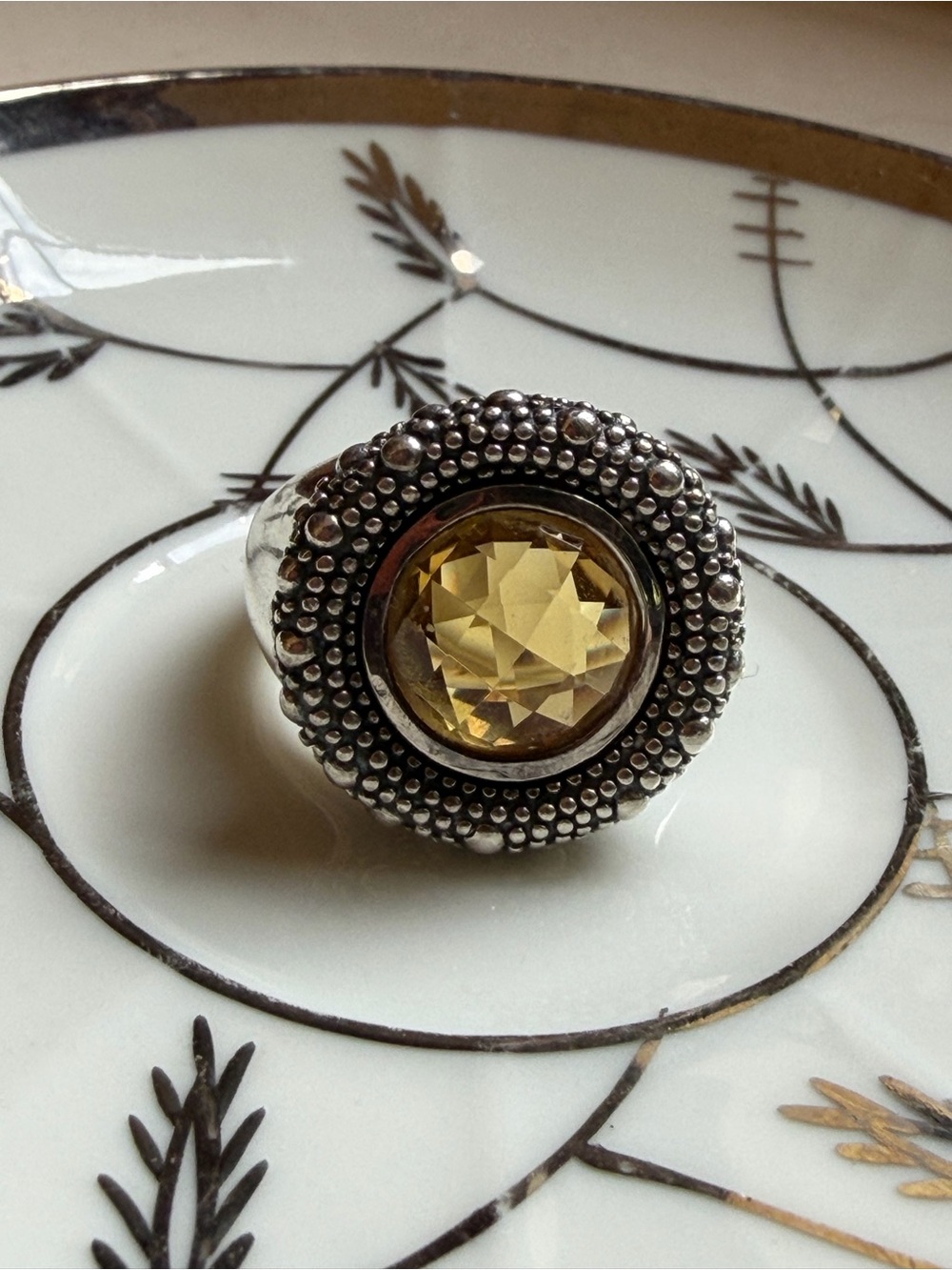 Michael Dawkins Silver Ring with Yellow Crystal Halo